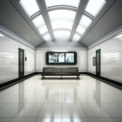  Subway station with empty screen in white
