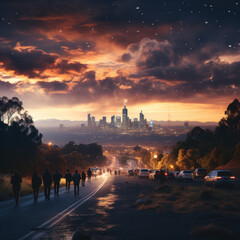  Sky light flares sweeping over city landscape

