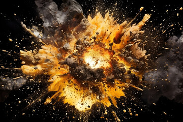 Radiant Elegance: Gold Powder Explosion on Black Background, generative ai