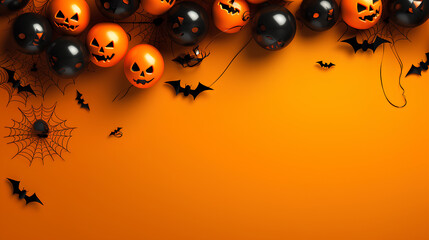 Halloween party backdrops with balloons, bats, pumpkins, skulls and bats.