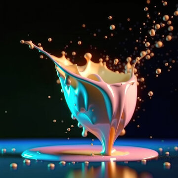 Realistic milk and drink splashing with cup, food and beverage concept background design.