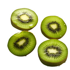 Fototapeta premium Closeup of 4 wet kiwi pieces transparent background
