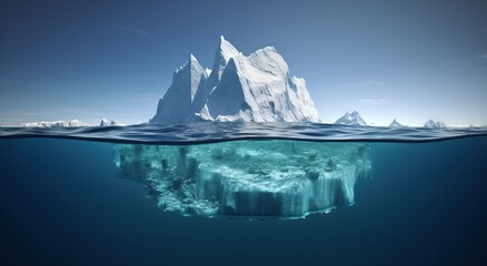 Majestic Iceberg Extending Obliquely with Glistening Water Droplets in a Serene Arctic Scene