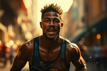 Obraz premium Track and Field Stride. Long-distance runner in mid-stride, showcasing the endurance and determination in sports. Generative Ai.