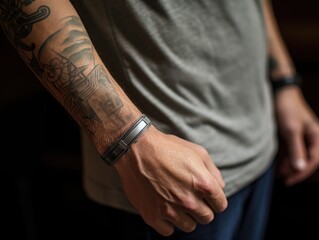 shot of forearm reveals semicolon tattoo that he got after surviving cancer potent symbol of his choice to continue his life story despite the challenging pause.