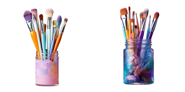 Png Set Watercolor tubes and brushes for art on purple background transparent background