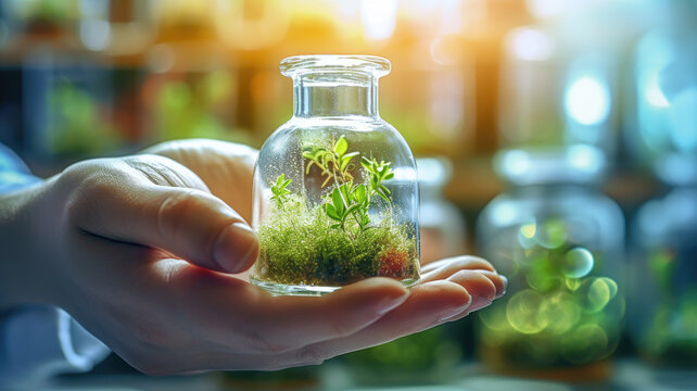 Scientist Is Holding A Test Tube Containing A Green Plant In A Laboratory, Illustrating The Concept Of Scientific Research And Development.