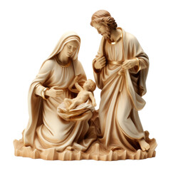 a nativity scene with baby jesus mary and joseph isolated on a transparent background, generative ai