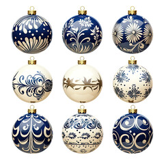 a set of christmas baubles isolated on a transparent background, generative ai
