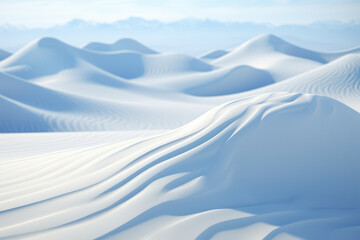 A person captures the textures of a snow-covered mountain slope, emphasizing the undulating patterns formed by layers of snow and ice. Generative Ai.