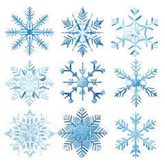 Fototapeta na wymiar a set of snowflakes with different designs isolated on a transparent background, generative ai