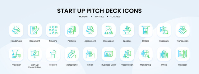 Fototapeta na wymiar Start up pitch deck icon collection with black outline style. social media, seo, enterprise, concept, clean design, cycle, modern. Vector Illustration