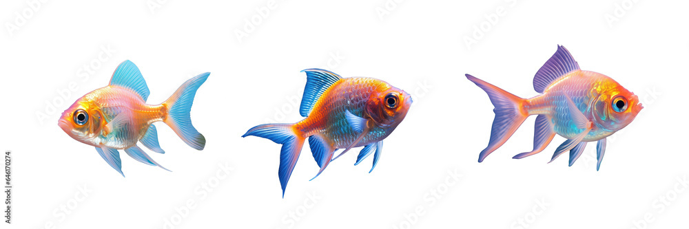 Wall mural png set tetra fish with orange and blue glow in a tank transparent background