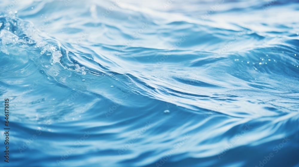 Poster blue textured background of waves with ripples on the water. close-up, selective focus, defocus : ge