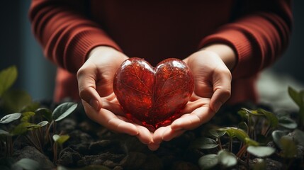 adult and child hands holding red heart,health care, donate and family insurance concept,world heart day, world health day,CSR responsibility, adoption foster family, hope, gratitude,  : Generative AI