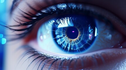 perfect blue eye macro in a sterile environment and perfect vision in resolution 6k, concept, the vision of the future and healthy life concept. view precise and straight to the target : Generative AI