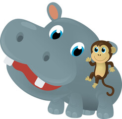 cartoon scene with happy tropical animal hippo hippopotamus and other animal on white background safari illustration for children