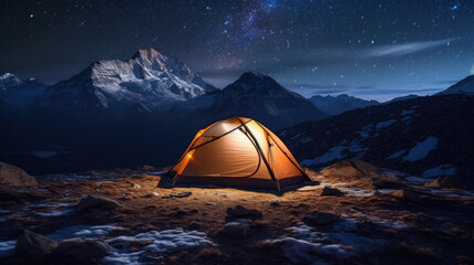 Enjoying a mountain camping adventure after dark.