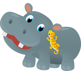 cartoon scene with happy tropical animal hippo hippopotamus and other animal on white background safari illustration for children