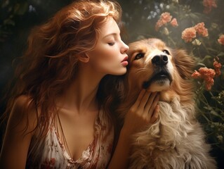 Woman kissing her dog : Generative AI