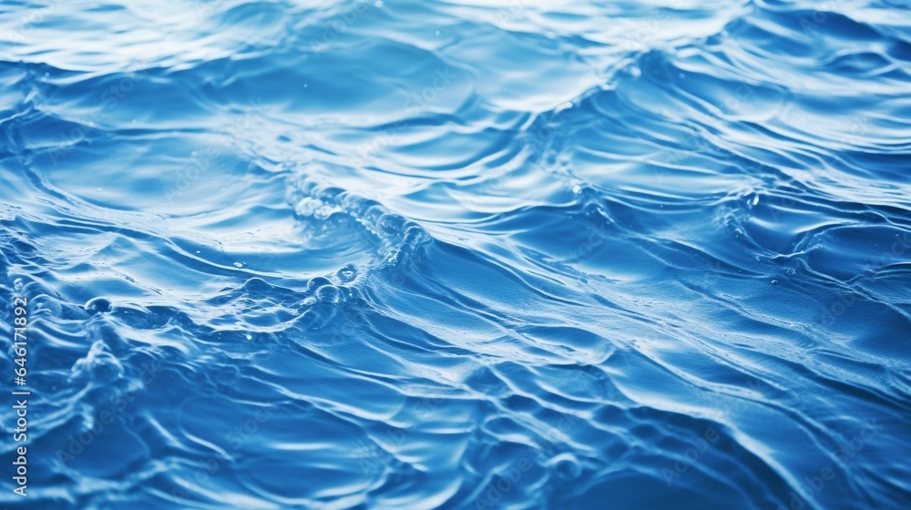 Poster blue textured background of waves with ripples on the water. close-up, selective focus, defocus : ge