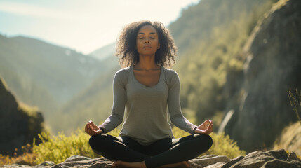 Fototapeta na wymiar Beatiful woman doing yoga in a peaceful environment.