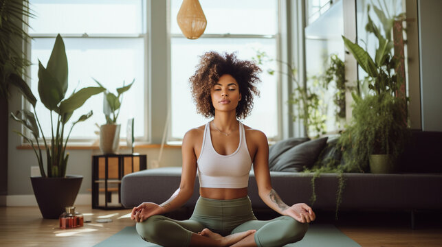 Beatiful woman doing yoga in a peaceful environment.