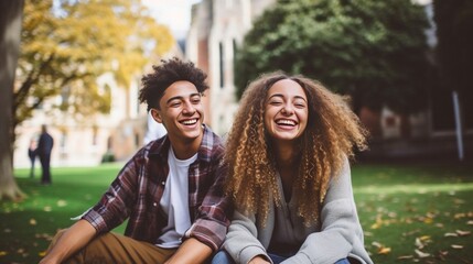 Diverse group of happy young best friends having fun taking selfie photo together - International youth community people concept with multiethnic teenage people smiling at camera on se : Generative AI