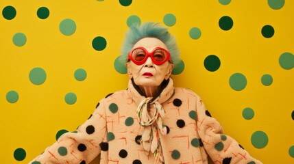 Asian Granny in Sunglasses, Studio Portrait Photograph, Fun Elderly Asian Woman, Pop Art, Bright...