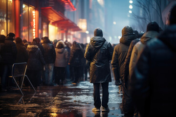 Shoppers lining up outside a store in the early morning hours, waiting for Black Friday sales to begin. Generative Ai.
