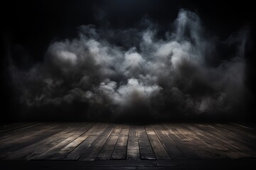 a smoke fire coming from a wooden floor in a dark space