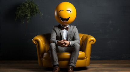 Pessoa com cara de smile sentado no sof&aacute; criado por IA