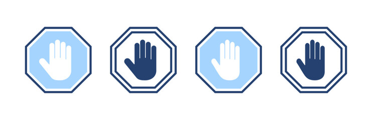 Stop icon vector. stop road sign. hand stop sign and symbol. Do not enter stop red sign with hand