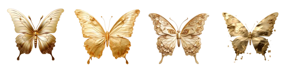 Crédence de cuisine en verre imprimé Papillons en grunge Png Set transparent background with golden butterfly