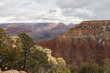 Storm clouds over Grand Canyon National Park in winter viewed from the South Rim, Arizona