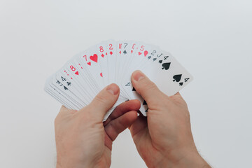 Card games.Card fan in hand .Table gambling.