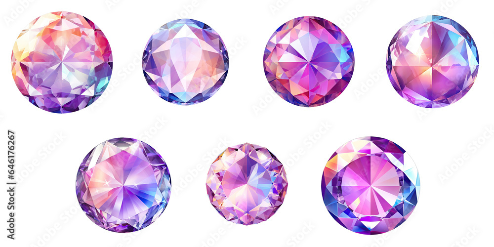 Poster png set vibrant multicolored gems on a transparent background in various shapes and patterns