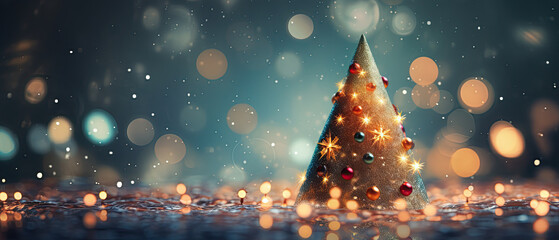 Christmas tree over bokeh lights   Christmas Card AI generated 