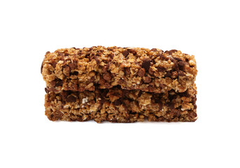 Two tasty granola bars isolated on white