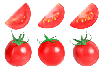 Set of fresh ripe cherry tomatoes isolated on white