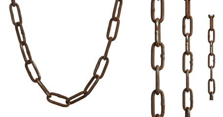 Set with different metal chains isolated on white