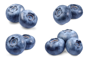 Set with fresh blueberries isolated on white