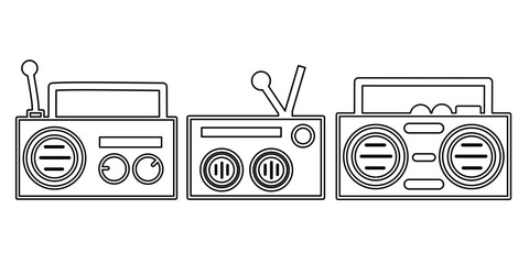 Radio icon black line design. Stock vector illustration.
