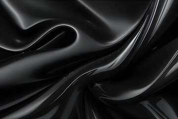 Fluid Interplay of Textures A Fusion of Gossamer Silk and Glistening Plastic in black Wave Symphony