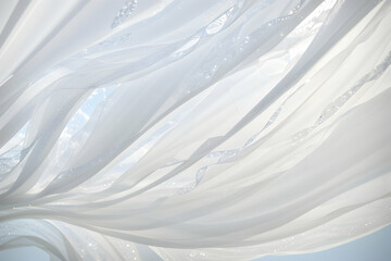 Obraz premium Fluid Interplay of Textures A Fusion of Gossamer Silk and Glistening Plastic in White Wave Symphony