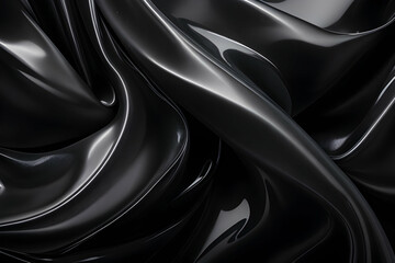 Fluid Interplay of Textures A Fusion of Gossamer Silk and Glistening Plastic in black Wave Symphony