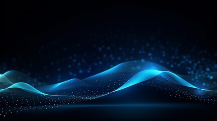 Blue glow waves, in the style of dotted, Abstract wave background with dots on a black background 