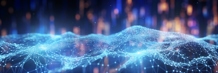 Abstract colorful background with triangles. Concept for neural network, big data, communication, data stream, cyber data flow,  supercomputer, cloud computing. Generative AI illustration