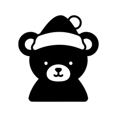 Christmas teddy bear silhouette. Bear wearing a Santa hat. Cartoon style. Christmas Holiday design. Vector illustration isolated on white background. Design For T-shirt, poster, party invitation