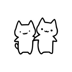 Two tiny cute cats. Easy drawing line work. Simple vector illustration isolated on white background. Friendship mini design for t-shirt, tattoo, invitation, emblem, stickers.